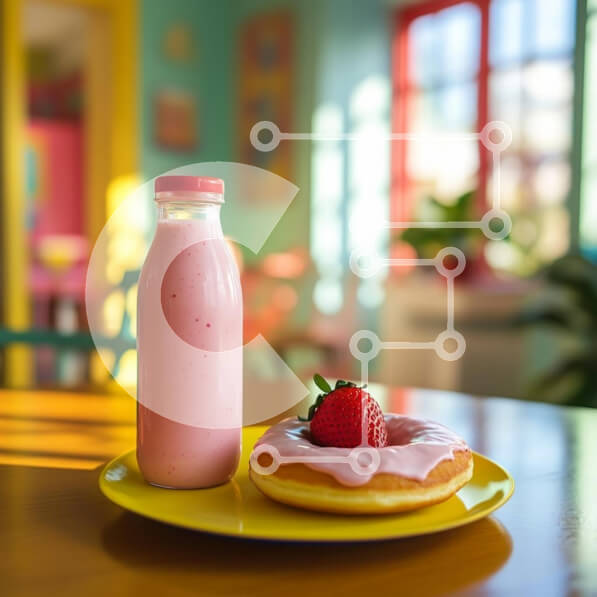 Σετ των 2 Intra Συλλεκτικό Ξύλινο Παζλ Plywood  4mm - Πρωινό με ροζ γάλα και ντόνατ Σε Ξύλινο Κουτί - Διαστάσεις: 10x10 cm – 25 κομμάτια