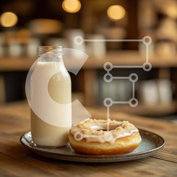 Σετ των 2 Intra Συλλεκτικό Ξύλινο Παζλ Plywood  4mm - Γλασέ ντόνατ με γάλα σε χώρο καφετέριας Σε Ξύλινο Κουτί - Διαστάσεις: 10x10 cm – 25 κομμάτια