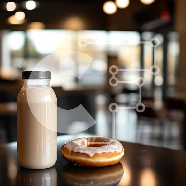 Σετ των 2 Intra Συλλεκτικό Ξύλινο Παζλ Plywood  4mm - Μπουκάλι γάλα και γυαλισμένο ντόνατ στο καφέ Σε Ξύλινο Κουτί - Διαστάσεις: 10x10 cm – 25 κομμάτια