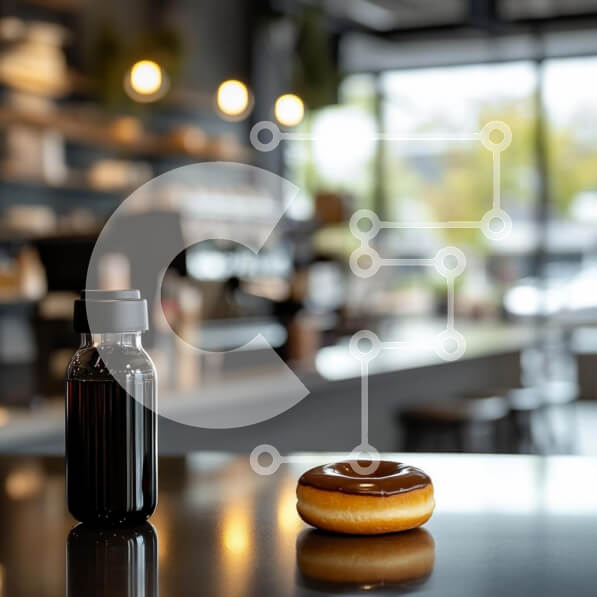 Σετ των 2 Intra Συλλεκτικό Ξύλινο Παζλ Plywood  4mm - Άνετο καφέ με ντόνατ και σκούρο ποτό Σε Ξύλινο Κουτί - Διαστάσεις: 10x10 cm – 25 κομμάτια