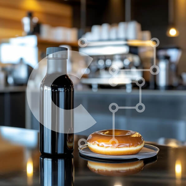 Σετ των 2 Intra Συλλεκτικό Ξύλινο Παζλ Plywood  4mm - Μαύρο μπουκάλι νερού και γυαλισμένο ντόνατ σε σκηνικό καφέ Σε Ξύλινο Κουτί - Διαστάσεις: 10x10 cm – 25 κομμάτια