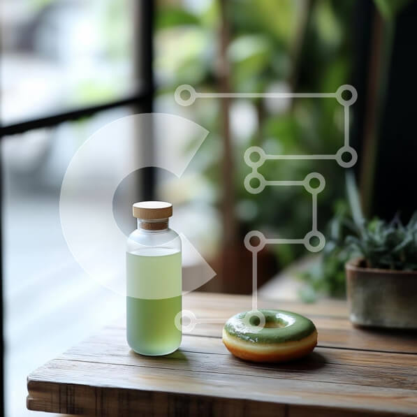 Σετ των 2 Intra Συλλεκτικό Ξύλινο Παζλ Plywood  4mm - Πράσινο υγρό και ντόνατ σε ένα ξύλινο τραπέζι Σε Ξύλινο Κουτί - Διαστάσεις: 10x10 cm – 25 κομμάτια