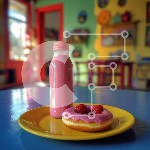 Σετ των 2 Intra Συλλεκτικό Ξύλινο Παζλ Plywood  4mm - Πολύχρωμη σκηνή φαγητού με Smoothie και ντόνατ Σε Ξύλινο Κουτί - Διαστάσεις: 10x10 cm – 25 κομμάτια