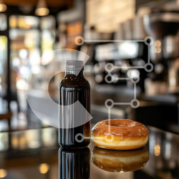 Σετ των 2 Intra Συλλεκτικό Ξύλινο Παζλ Plywood  4mm - Μαύρο μπουκάλι και γυαλισμένο ντόνατ στο καφέ Σε Ξύλινο Κουτί - Διαστάσεις: 10x10 cm – 25 κομμάτια