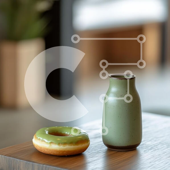 Σετ των 2 Intra Συλλεκτικό Ξύλινο Παζλ Plywood  4mm - Πράσινο ντόνατ και βάζο σε ξύλινο τραπέζι Σε Ξύλινο Κουτί - Διαστάσεις: 10x10 cm – 25 κομμάτια