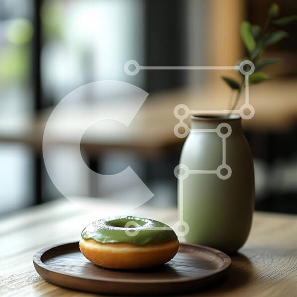 Σετ των 2 Intra Συλλεκτικό Ξύλινο Παζλ Plywood  4mm - Πράσινο γλασέ ντόνατ με βάζο Σε Ξύλινο Κουτί - Διαστάσεις: 10x10 cm – 25 κομμάτια