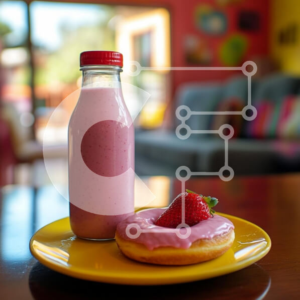 Σετ των 2 Intra Συλλεκτικό Ξύλινο Παζλ Plywood  4mm - Νόστιμο ροζ smoothie και ντόνατ Σε Ξύλινο Κουτί - Διαστάσεις: 10x10 cm – 25 κομμάτια