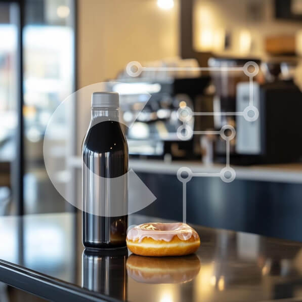 Σετ των 2 Intra Συλλεκτικό Ξύλινο Παζλ Plywood  4mm - Μαύρο μπουκάλι νερού και ντόνατ στο σύγχρονο καφέ Σε Ξύλινο Κουτί - Διαστάσεις: 10x10 cm – 25 κομμάτια