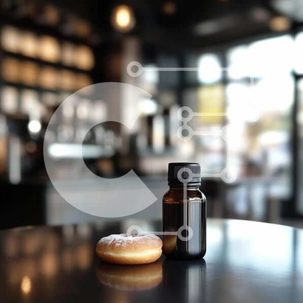 Σετ των 2 Intra Συλλεκτικό Ξύλινο Παζλ Plywood  4mm - Ντόνατ και σκούρο γυάλινο μπουκάλι σε σκηνικό καφέ Σε Ξύλινο Κουτί - Διαστάσεις: 10x10 cm – 25 κομμάτια