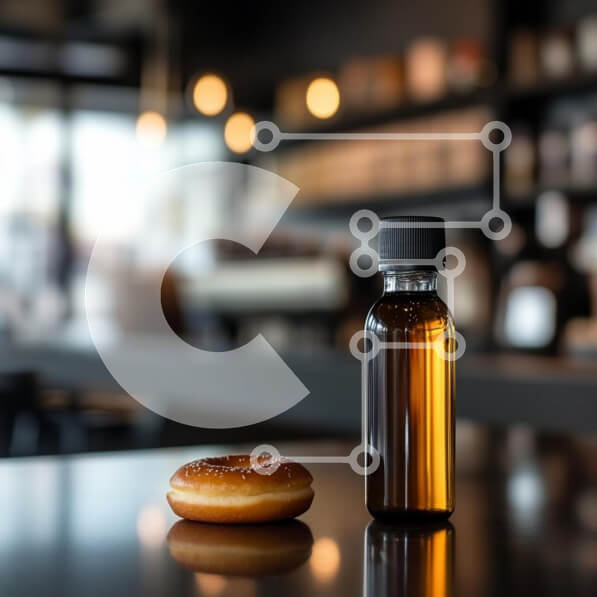 Σετ των 2 Intra Συλλεκτικό Ξύλινο Παζλ Plywood  4mm - Γυαλισμένο ντόνατ και μπουκάλι σκουρόχρωμο σιρόπι σε χώρο καφέ Σε Ξύλινο Κουτί - Διαστάσεις: 10x10 cm – 25 κομμάτια