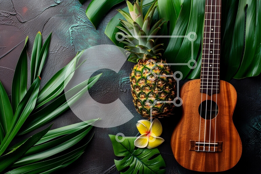 Intra Συλλεκτικό Ξύλινο Παζλ Plywood  4mm - Τροπική σύνθεση με ανανά και γιουκαλίλι Σε Ξύλινο Κουτί - Διαστάσεις: 10x10 cm – 25 κομμάτια