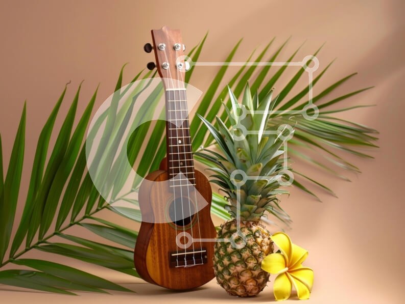 Intra Συλλεκτικό Ξύλινο Παζλ Plywood  4mm - Τροπικό Ουκαλίλι και Ανανάς Σε Ξύλινο Κουτί - Διαστάσεις: 10x10 cm – 25 κομμάτια