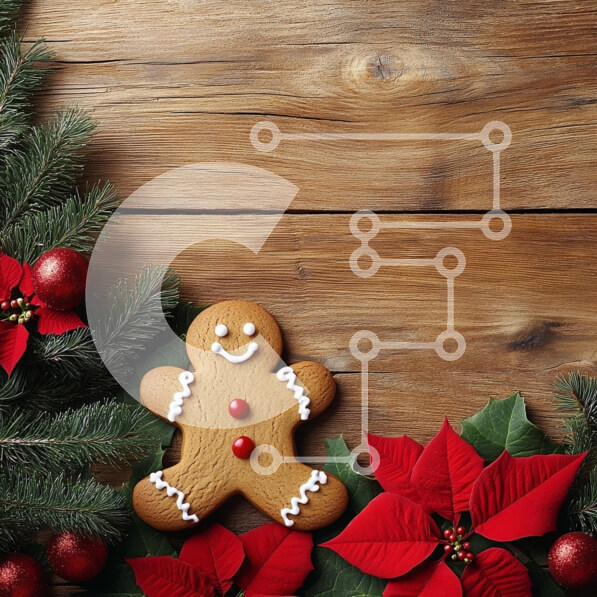 Intra Συλλεκτικό Ξύλινο Παζλ Plywood  4mm - Μελόψωμο άνθρωπος που περιβάλλεται από εορταστικές διακοσμήσεις Σε Ξύλινο Κουτί - Διαστάσεις: 10x10 cm – 25 κομμάτια