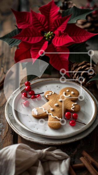 Intra Συλλεκτικό Ξύλινο Παζλ Plywood  4mm - Μπισκότο Gingerbread Man με διακόσμηση Poinsettia Σε Ξύλινο Κουτί - Διαστάσεις: 10x10 cm – 25 κομμάτια