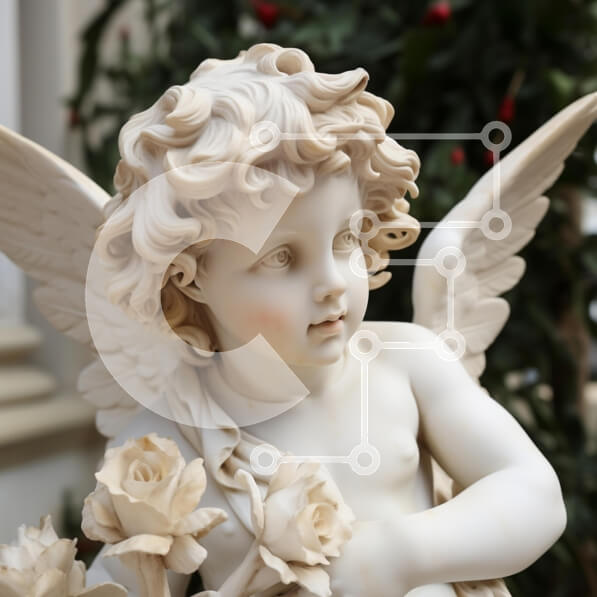 Intra Συλλεκτικό Ξύλινο Παζλ Plywood  4mm - Χερουβικό γλυπτό με τριαντάφυλλα Σε Ξύλινο Κουτί - Διαστάσεις Puzzle: 10x10 cm – 25 κομμάτια