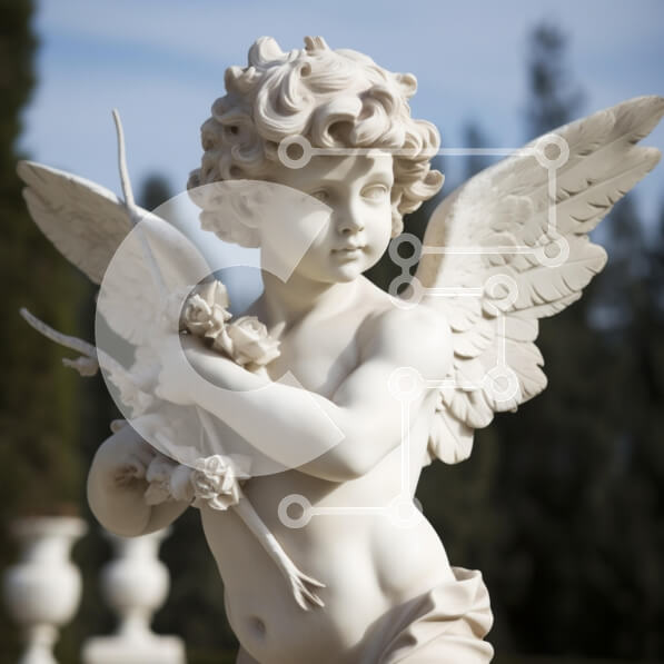 Intra Συλλεκτικό Ξύλινο Παζλ Plywood  4mm - Άγαλμα χερουβείμ με τριαντάφυλλα Σε Ξύλινο Κουτί - Διαστάσεις Puzzle: 10x10 cm – 25 κομμάτια