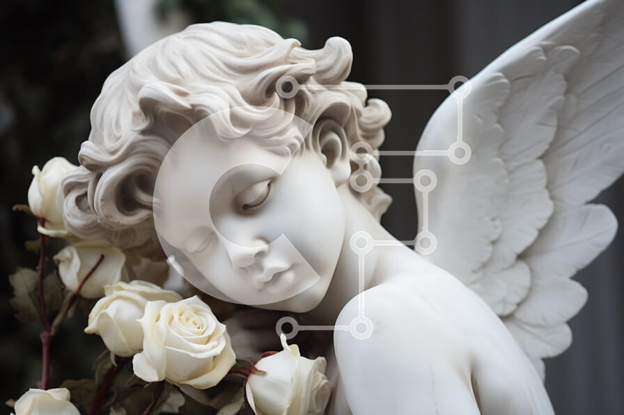 Intra Συλλεκτικό Ξύλινο Παζλ Plywood  4mm - Γλυπτό ενός αγγέλου με τριαντάφυλλα Σε Ξύλινο Κουτί - Διαστάσεις Puzzle: 10x10 cm – 25 κομμάτια