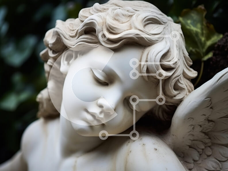 Intra Συλλεκτικό Ξύλινο Παζλ Plywood  4mm - Χερουβικό άγαλμα αγγέλου σε γαλήνιο περιβάλλον Σε Ξύλινο Κουτί - Διαστάσεις Puzzle: 10x10 cm – 25 κομμάτια