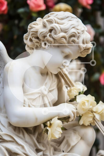 Intra Συλλεκτικό Ξύλινο Παζλ Plywood  4mm - Μαρμάρινη φιγούρα αγγέλου με τριαντάφυλλα Σε Ξύλινο Κουτί - Διαστάσεις Puzzle: 10x10 cm – 25 κομμάτια