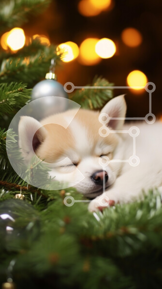 Σετ των 2 Intra Συλλεκτικό Ξύλινο Παζλ Plywood  4mm - Κουτάβι που κοιμάται ανάμεσα στο χριστουγεννιάτικο δέντρο Σε Ξύλινο Κουτί - Διαστάσεις: 10x10 cm – 25 κομμάτια