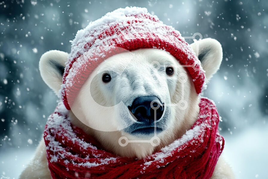 Σετ των 2 Intra Συλλεκτικό Ξύλινο Παζλ Plywood  4mm - Πολική αρκούδα τον χειμώνα με κόκκινα αξεσουάρ Σε Ξύλινο Κουτί - Διαστάσεις: 10x10 cm – 25 κομμάτια