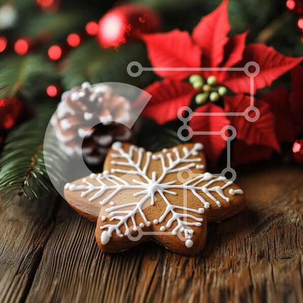 Intra Συλλεκτικό Ξύλινο Παζλ Plywood  4mm - Μπισκότο νιφάδα χιονιού μελόψωμο με γιορτινά διακοσμητικά Σε Ξύλινο Κουτί - Διαστάσεις: 10x10 cm – 25 κομμάτια