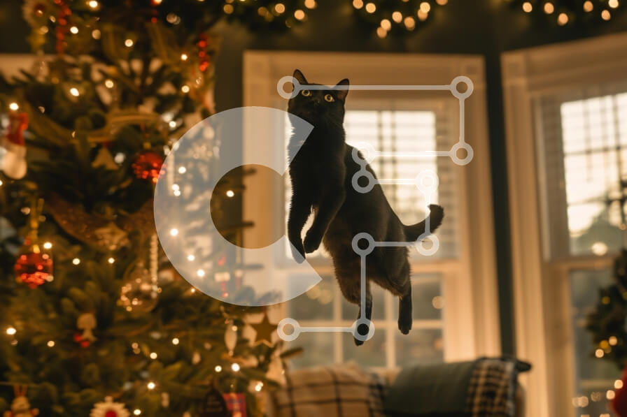 Σετ των 2 Intra Συλλεκτικό Ξύλινο Παζλ Plywood  4mm - Παιχνιδιάρικη μαύρη γάτα που χοροπηδά στη διακόσμηση των διακοπών Σε Ξύλινο Κουτί - Διαστάσεις: 10x10 cm – 25 κομμάτια