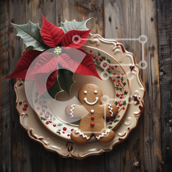 Intra Συλλεκτικό Ξύλινο Παζλ Plywood  4mm - Μελόψωμο άνθρωπος και Poinsettia σε ένα εορταστικό πιάτο Σε Ξύλινο Κουτί - Διαστάσεις: 10x10 cm – 25 κομμάτια