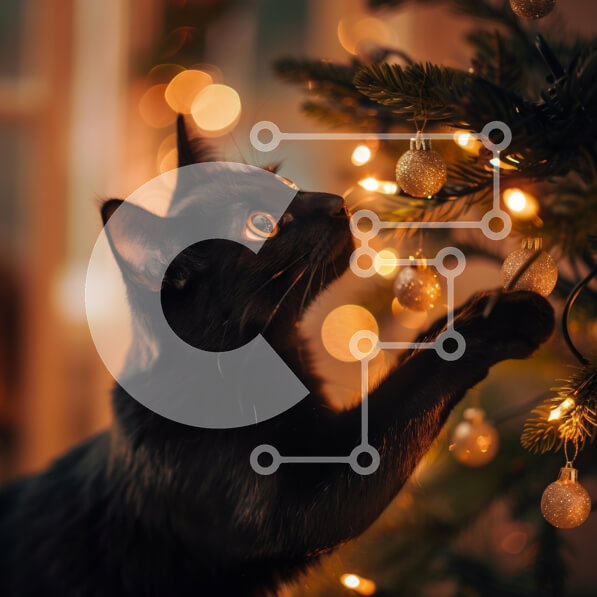 Intra Συλλεκτικό Ξύλινο Παζλ Plywood  4mm - Μαύρη γάτα που διακοσμεί το χριστουγεννιάτικο δέντρο Σε Ξύλινο Κουτί - Διαστάσεις: 10x10 cm – 25 κομμάτια