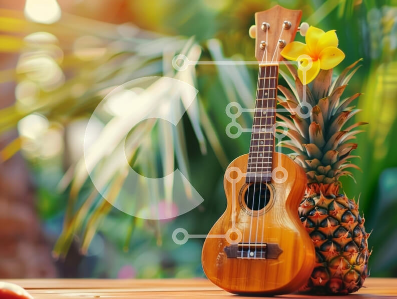 Intra Συλλεκτικό Ξύλινο Παζλ Plywood  4mm - Τροπικό γιουκαλίλι και ανανάς Σε Ξύλινο Κουτί - Διαστάσεις: 10x10 cm – 25 κομμάτια