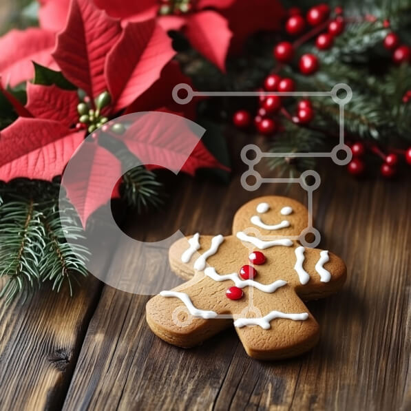 Intra Συλλεκτικό Ξύλινο Παζλ Plywood  4mm - Μπισκότο Gingerbread Man με Poinsettia και Πεύκο Σε Ξύλινο Κουτί - Διαστάσεις: 10x10 cm – 25 κομμάτια