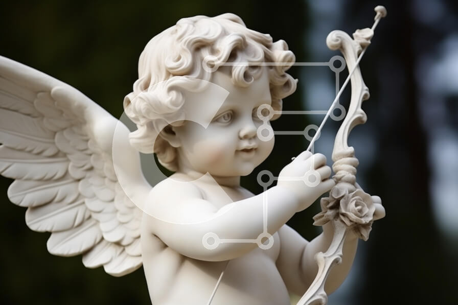 Intra Συλλεκτικό Ξύλινο Παζλ Plywood  4mm - Χερουβικό γλυπτό που κρατά τόξο και βέλος Σε Ξύλινο Κουτί - Διαστάσεις Puzzle: 10x10 cm – 25 κομμάτια