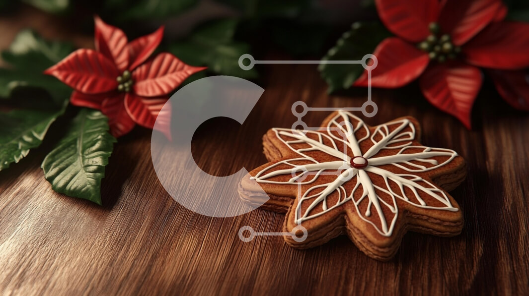 Σετ των 2 Intra Συλλεκτικό Ξύλινο Παζλ Plywood  4mm - Γιορτινά στολισμένο μπισκότο μελόψωμο με ποϊνσέτια Σε Ξύλινο Κουτί - Διαστάσεις: 10x10 cm – 25 κομμάτια