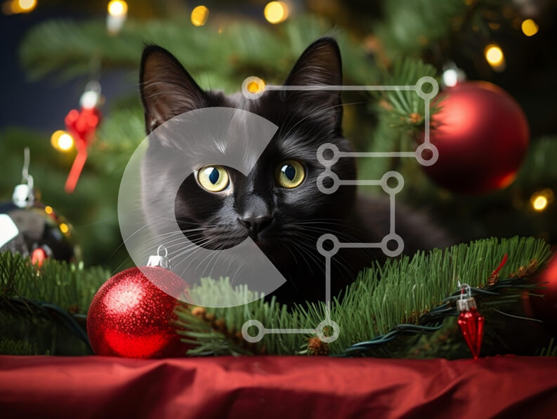 Σετ των 2 Intra Συλλεκτικό Ξύλινο Παζλ Plywood  4mm - Μαύρη γάτα στο χριστουγεννιάτικο δέντρο Σε Ξύλινο Κουτί - Διαστάσεις: 10x10 cm – 25 κομμάτια