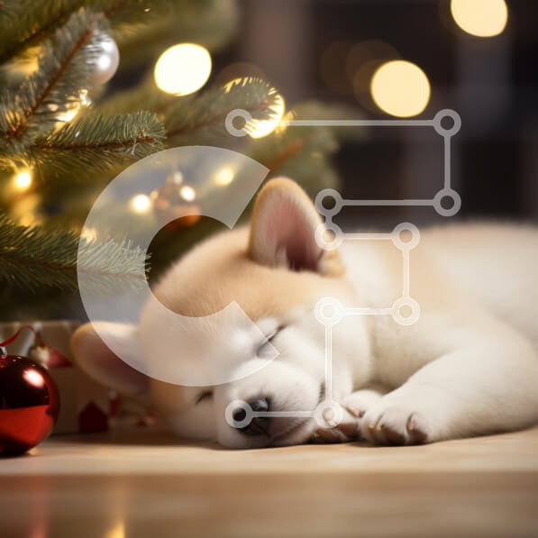 Intra Συλλεκτικό Ξύλινο Παζλ Plywood  4mm - Κουτάβι που κοιμάται κάτω από το χριστουγεννιάτικο δέντρο Σε Ξύλινο Κουτί - Διαστάσεις: 10x10 cm – 25 κομμάτια