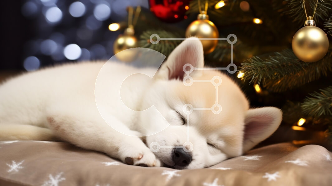 Σετ των 2 Intra Συλλεκτικό Ξύλινο Παζλ Plywood  4mm - Κουτάβι που κοιμάται κάτω από το χριστουγεννιάτικο δέντρο Σε Ξύλινο Κουτί - Διαστάσεις: 10x10 cm – 25 κομμάτια