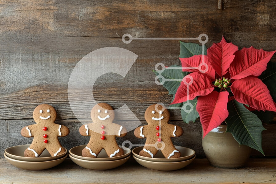 Σετ των 2 Intra Συλλεκτικό Ξύλινο Παζλ Plywood  4mm - Γιορτινά μπισκότα μελόψωμο και ποϊνσέτια Σε Ξύλινο Κουτί - Διαστάσεις: 10x10 cm – 25 κομμάτια