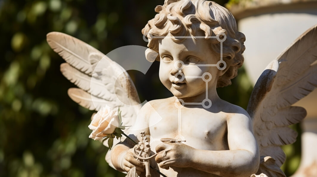 Intra Συλλεκτικό Ξύλινο Παζλ Plywood  4mm - Άγαλμα χερουβείμ που κρατά ένα τριαντάφυλλο Σε Ξύλινο Κουτί - Διαστάσεις Puzzle: 10x10 cm – 25 κομμάτια