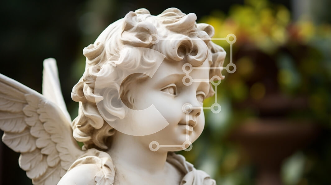 Intra Συλλεκτικό Ξύλινο Παζλ Plywood  4mm - Χερουβικό άγαλμα αγγέλου Σε Ξύλινο Κουτί - Διαστάσεις Puzzle: 10x10 cm – 25 κομμάτια