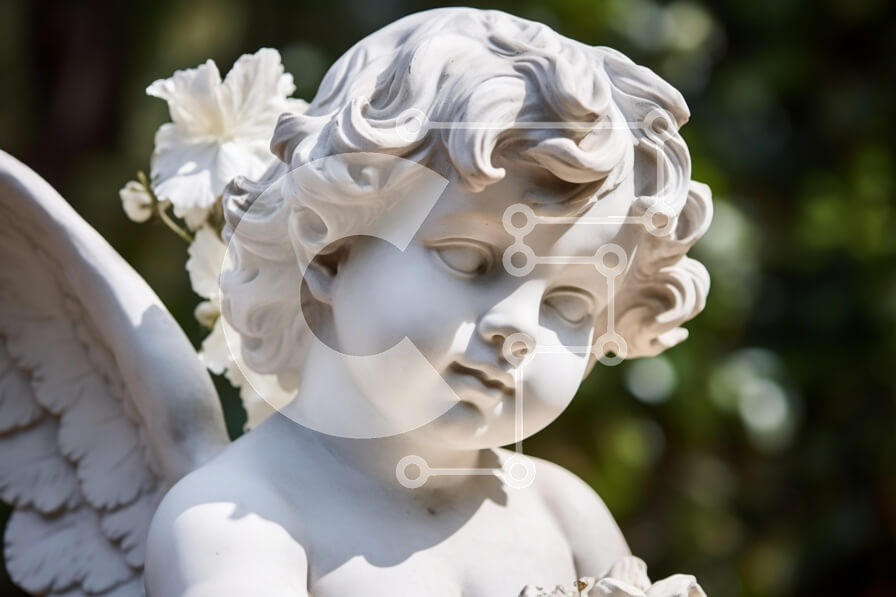 Intra Συλλεκτικό Ξύλινο Παζλ Plywood  4mm - Χερουβικό άγαλμα αγγέλου με λουλούδια Σε Ξύλινο Κουτί - Διαστάσεις Puzzle: 10x10 cm – 25 κομμάτια