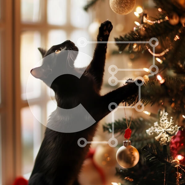 Intra Συλλεκτικό Ξύλινο Παζλ Plywood  4mm - Παιχνιδιάρικη μαύρη γάτα που φτάνει για Χριστουγεννιάτικο στολίδι Σε Ξύλινο Κουτί - Διαστάσεις: 10x10 cm – 25 κομμάτια