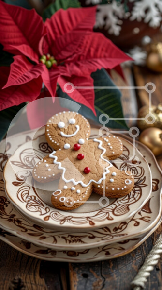 Intra Συλλεκτικό Ξύλινο Παζλ Plywood  4mm - Μπισκότο Gingerbread Man με λουλούδια Poinsettia Σε Ξύλινο Κουτί - Διαστάσεις: 10x10 cm – 25 κομμάτια