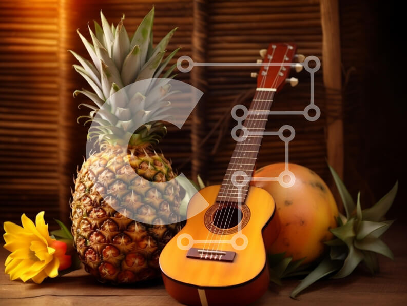 Σετ των 2 Intra Συλλεκτικό Ξύλινο Παζλ Plywood  4mm - Τροπικά φρούτα και σύνθεση κιθάρας Σε Ξύλινο Κουτί - Διαστάσεις: 10x10 cm – 25 κομμάτια