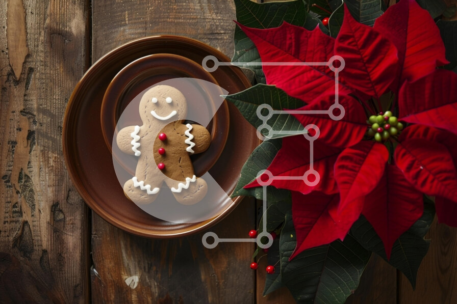 Intra Συλλεκτικό Ξύλινο Παζλ Plywood  4mm - Μπισκότο Gingerbread Man με Poinsettias Σε Ξύλινο Κουτί - Διαστάσεις: 10x10 cm – 25 κομμάτια