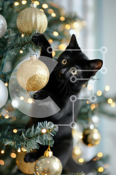 Σετ των 2 Intra Συλλεκτικό Ξύλινο Παζλ Plywood  4mm - Παιχνιδιάρικο μαύρο γατάκι με χριστουγεννιάτικο δέντρο Σε Ξύλινο Κουτί - Διαστάσεις: 10x10 cm – 25 κομμάτια