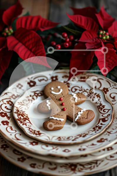 Σετ των 2 Intra Συλλεκτικό Ξύλινο Παζλ Plywood  4mm - Μπισκότο με μελόψωμο σε εορταστικά πιάτα Σε Ξύλινο Κουτί - Διαστάσεις: 10x10 cm – 25 κομμάτια