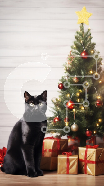 Intra Συλλεκτικό Ξύλινο Παζλ Plywood  4mm - Μαύρη γάτα από Χριστουγεννιάτικο δέντρο με δώρα Σε Ξύλινο Κουτί - Διαστάσεις: 10x10 cm – 25 κομμάτια