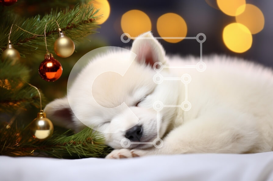 Σετ των 2 Intra Συλλεκτικό Ξύλινο Παζλ Plywood  4mm - Κουτάβι που κοιμάται δίπλα στο χριστουγεννιάτικο δέντρο Σε Ξύλινο Κουτί - Διαστάσεις: 10x10 cm – 25 κομμάτια