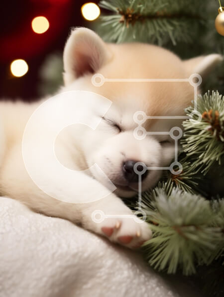 Σετ των 2 Intra Συλλεκτικό Ξύλινο Παζλ Plywood  4mm - Κουτάβι ύπνου ανάμεσα στις χριστουγεννιάτικες διακοσμήσεις Σε Ξύλινο Κουτί - Διαστάσεις: 10x10 cm – 25 κομμάτια