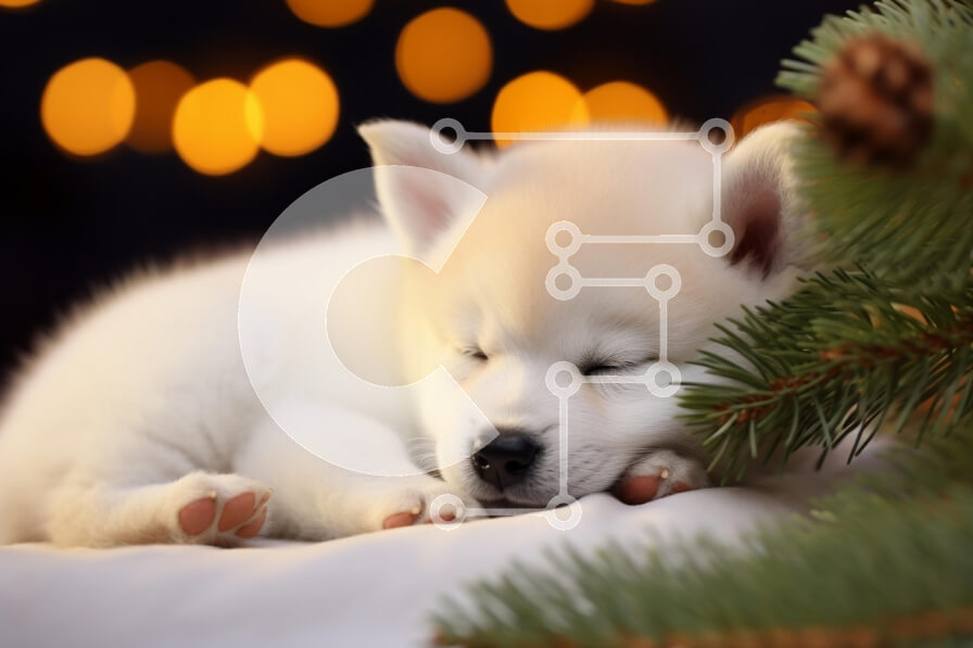 Σετ των 2 Intra Συλλεκτικό Ξύλινο Παζλ Plywood  4mm - Κουτάβι που κοιμάται με φώτα Bokeh Σε Ξύλινο Κουτί - Διαστάσεις: 10x10 cm – 25 κομμάτια